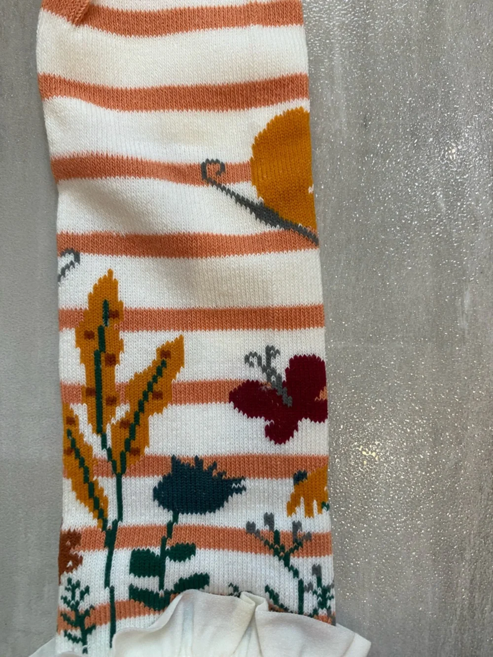 NWT RuffleButts Cider Stripe Butterfly and Flowers Ruffle Footless Tights 6-12M